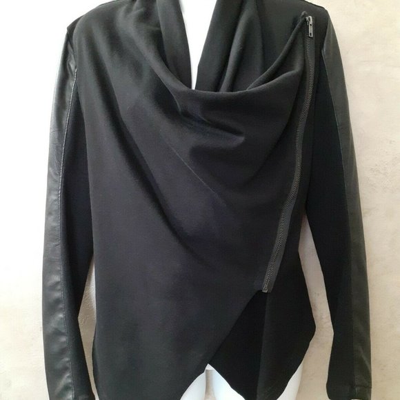 Blank NYC Asymmetrical Zipper Draped Black Moto Jacket Vegan Leather XS - Picture 2 of 9
